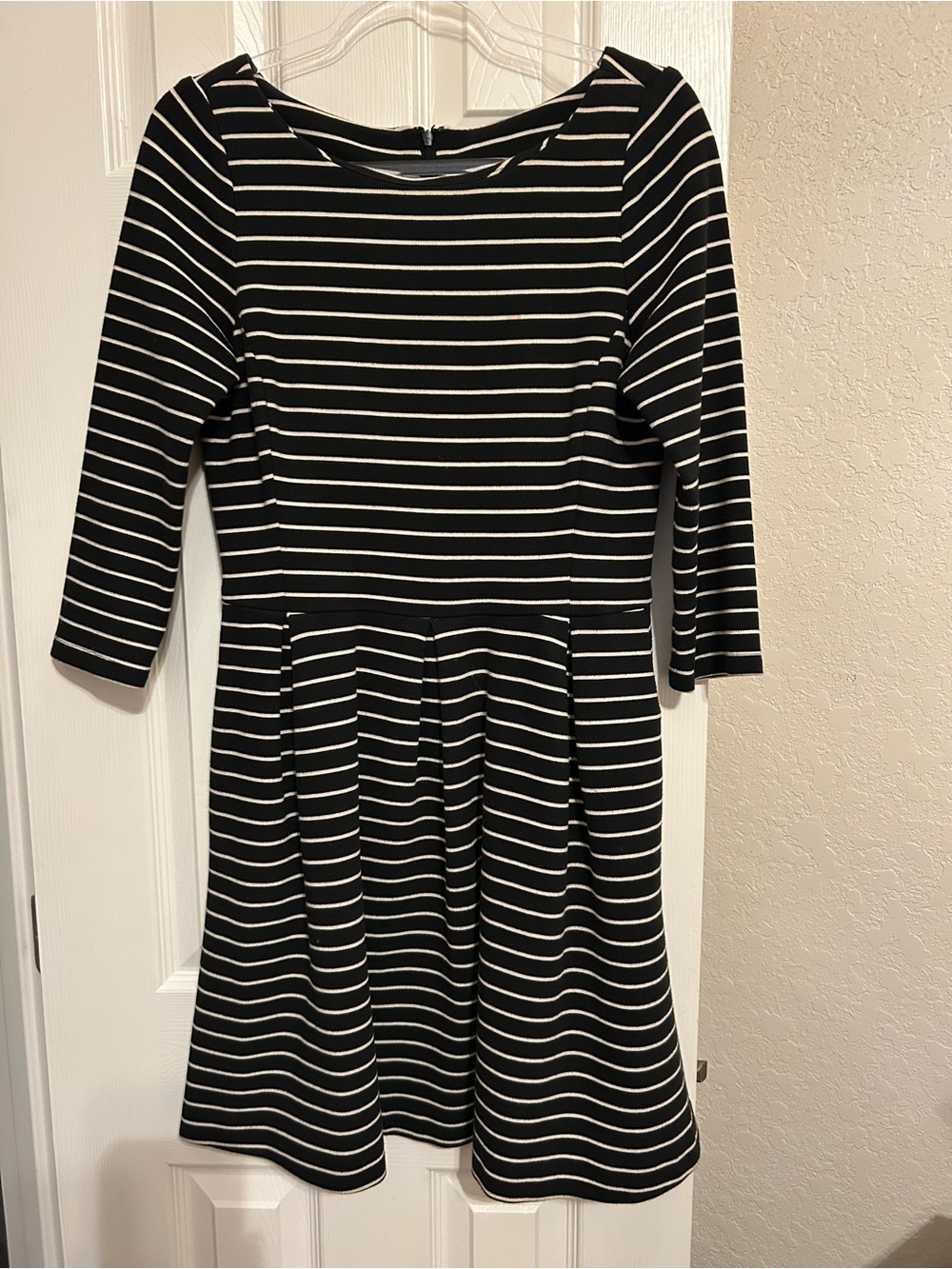 Banana Republic Black and White Striped Fit-and-Flare Dress